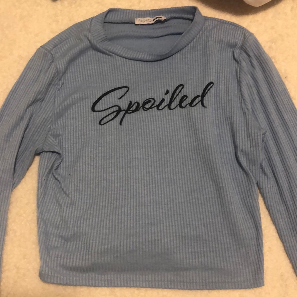 Fashion nova baby blue long sleeve tight crop top